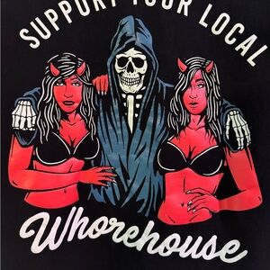 Black Graphic Tee with Skull and Devils